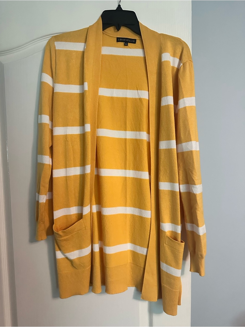 Love+Elle Yellow & White Striped Open-Front Cardigan